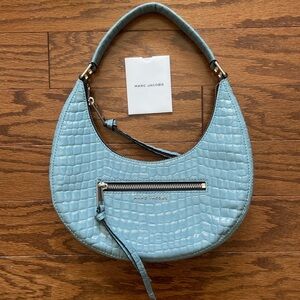 Marc Jacobs Sky Blue Croc-Embossed Hobo Bag